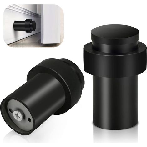 Lot de 2 butées de porte noires très résistantes en acier inoxydable - Protection murale décorative en caoutchouc solide pour plinthes - 65 mm (1/5)