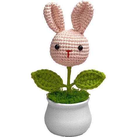 pequeñas plantas artificiales, flores rosas de ganchillo, maceta decorativa, tallo flexible, para el hogar, la oficina o el hotel. (1/5)