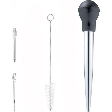 Poires À Sauce En Acier Inoxydable 304 Et Caoutchouc, Poire À Jus Pipette Cuisine Aiguille D'Injection Avec Brosse De Nettoyage Pour Cuisson Bbq (1/5)