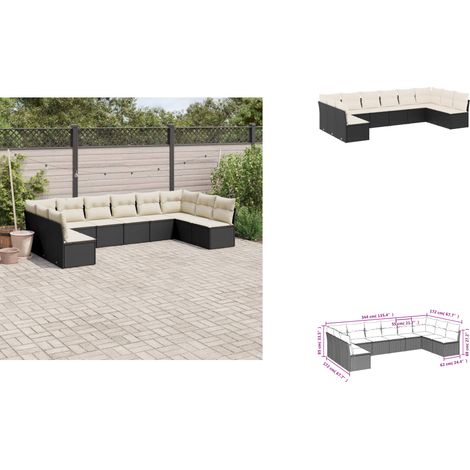 10-tlg. Garten-Sofagarnitur mit Kissen Schwarz Poly Rattan - Gartenmöbel - Sofa Set - Rattan Möbel - Outdoor Sofa - Lounge Set (1/3)