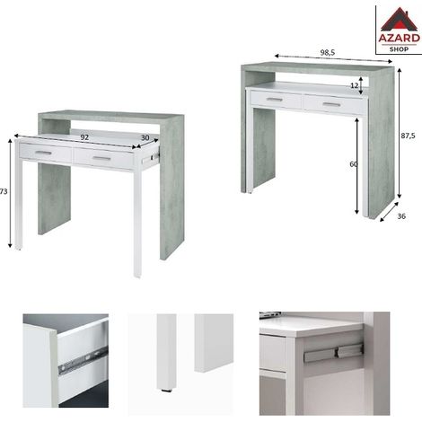 Scrivania Estensibile - 36X99X88H Cm - Bianco Cemento (1/4)