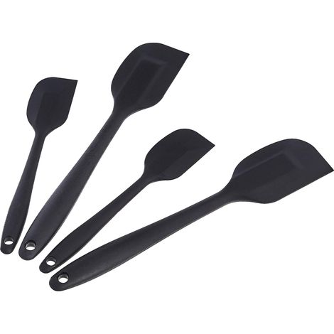 Lot de 4 spatules rectangulaire antiadhésives en silicone résistantes à la chaleur, passent au lave-vaisselle, flexibles, sans BPA, 2 petites et 2 grandes spatules, Noir (1/5)