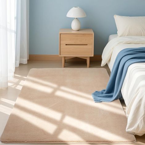 Tapis de Cuisine Uni 80x100cm, Moelleux Poils Courts, Antidérapant et Lavable en Machine, Confort Idéal pour Couloir, Porte, Passage, Cuisine Devant Evier, Chambre, Décoratif, Beige (1/5)