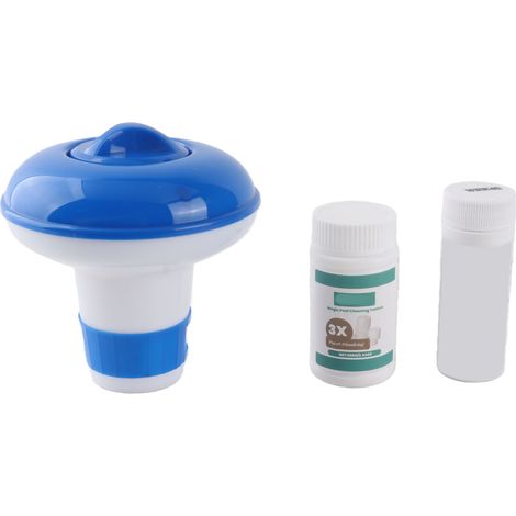Juego de pastillas efervescentes para piscinas, pastillas limpiadoras para piscinas con dispensador flotante y tiras reactivas de pH. (1/5)