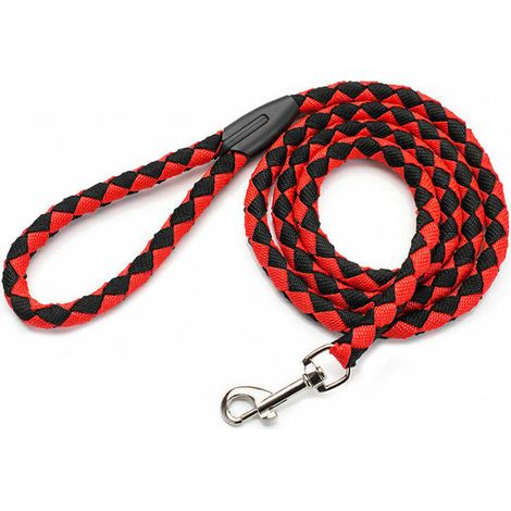 Laisse pour chien tressée en nylon, laisse non rétractable, rouge + noir 142 cm (1/5)
