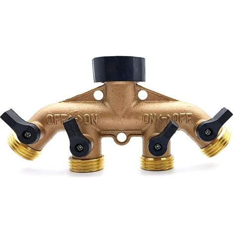 Distributeur 4 Voies, Vanne 4 Voies, Répartiteur de Robinet de Jardin en Laiton Robuste 4 Voies pour Accueil Cuisine Jardin De Plein air(UE) (1/4)