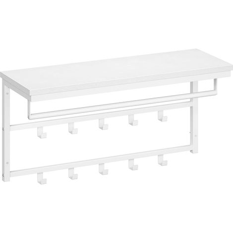 Porte-Manteaux Mural, Étagère de Rangement, Étagère Murale avec 10 Crochets, Vestiaire, Étagère Suspendue avec Tringle, 80 x 30 x 42 cm, pour entrée, Salon, Blanc EWT12YM01 (1/5)