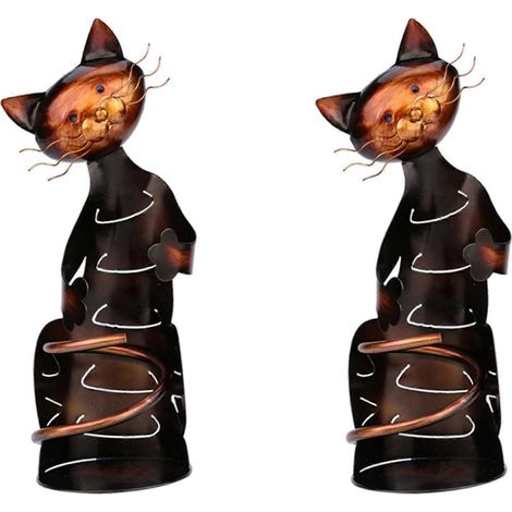 2 Porte-bouteilles en forme de chat - Support en métal décoratif - Sculpture (1/5)