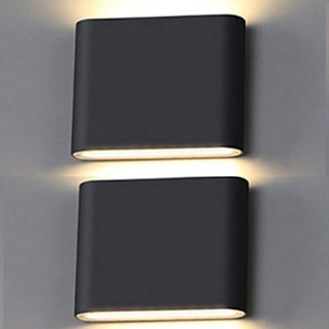 Lot de 2 Applique murale extérieure 6W, applique murale LED moderne en aluminium,adaptée intérieure et extérieure, IP65, lumière chaude 3000K(noir) (1/5)