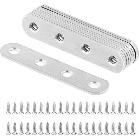 10pcs 77x16x2mm Joining Brackets, Flat Straight Fixing Brackets, Stainless Steel Metal Joining Plates with 40 Fixing Screws, Furniture Repair Plate (1/5)