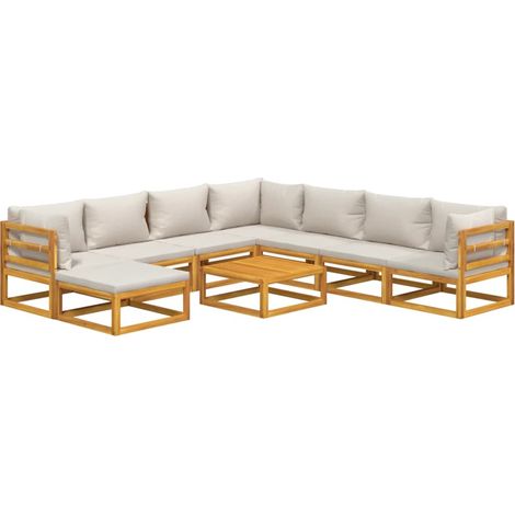 Salon de jardin 9 pcs avec coussins gris clair bois massif vidaXL