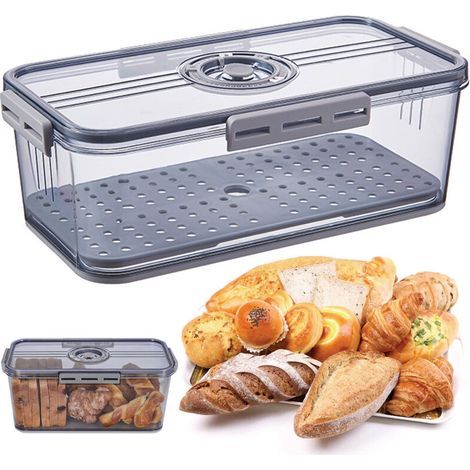 Tuserxln – Boîte à pain hermétique pour comptoir – Design à clipser avec valve d'air – Matériau plastique durable – Suivi de date intégré (1/5)
