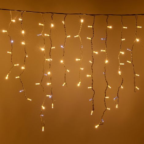 Luccika stalattiti tenda a pioggia 5 metri con 380 luci di Natale a Maxi Led Bianco Caldo con flash Bianco Ghiaccio per esterno e interno Bianco Caldo 5x1 metri - 380 Maxiled (1/5)