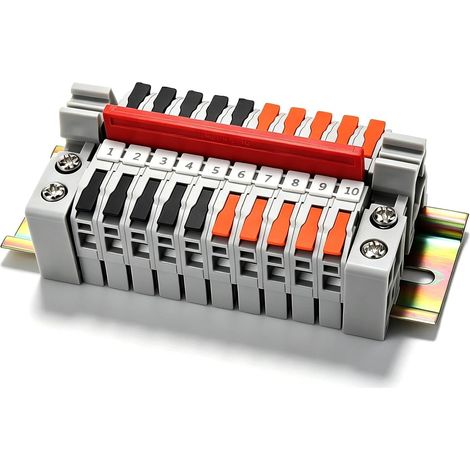 Din Rail Terminal Block, Din Quick Electrical Connector, 10 Pieces, Grey, Terminal Block, Connection Range 0.5-2.5 mm², DIN Rail Clamp, for Wiring and Circuit Conversion (1/5)