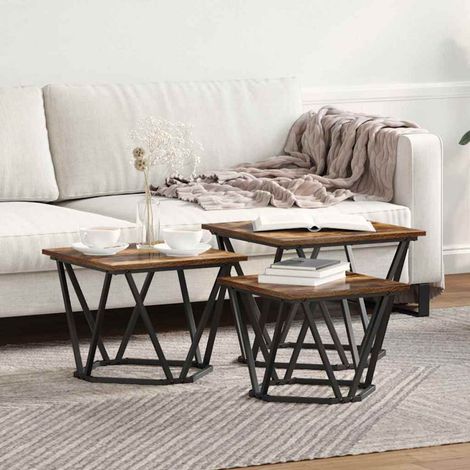 Couchtisch 3 pcs Geräucherte Eiche Ingenieure Holz und Stahl