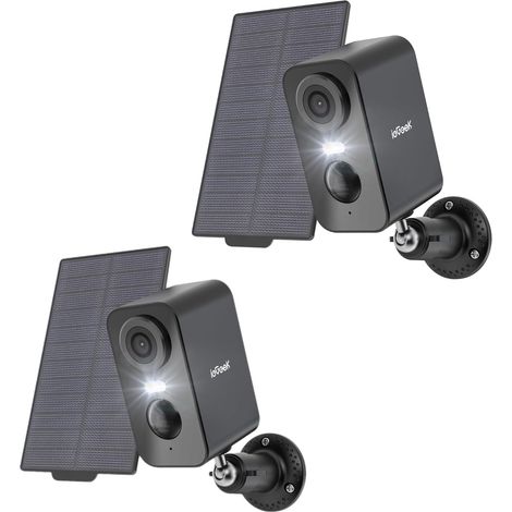ieGeek 2K Caméra de surveillance extérieure sans fil sur batterie avec panneau solaire, batterie 5200 mAh, Wi-Fi, détection de mouvement PIR, audio bidirectionnel, compatible Alexa, noire, IP65 (1/5)