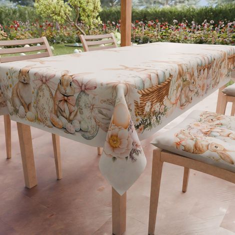 Nappe Anti-Taches Rectangulaire (140 x 180 cm) Couvre-Table de Cuisine, Motif Paniers et Lapins, X6 Places, 100% fabriquée en Italie (1/4)
