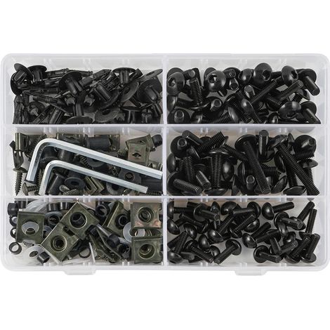 Kit de tornillos para carenado, 253 piezas, compatible con modelos Yamaha y Suzuki, color negro. (1/2)