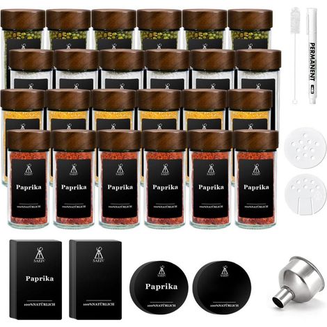 Gewürzbehälter Glas Set 24x120ml C.runde Flasche mit Holzdeckel (1/5)