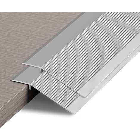 Lot de 2 barres de transition de sol en aluminium - Barre de sol en métal pour portes, seuils, carrelage, stratifié, planche, pont - Hauteur entre 20 mm (argenté, 0,9 m x 4,3 cm) (1/5)