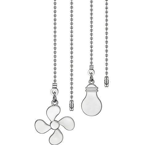 Lot de 2 Chaînes à Billes pour Ventilateur - Acier Inoxydable Argenté - Interrupteur à Tirette Réglable - Pour Plafonnier et Lampe Vintage - Style Rétro (1/5)
