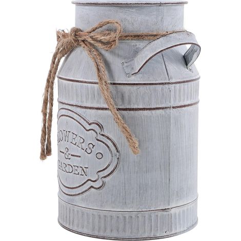 Pichet Vase à Fleurs Vintage en Fer Galvanisé Gris, Pot Décoratif Style Campagne 9x18x11,5 Cm, Vase Métallique Rustique pour Décoration Intérieure Salon et Jardin (1/5)