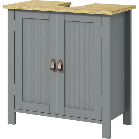 Meuble sous lavabo 2 portes étagères réglables 2 étages poignées PU 60x30x60 cm gris