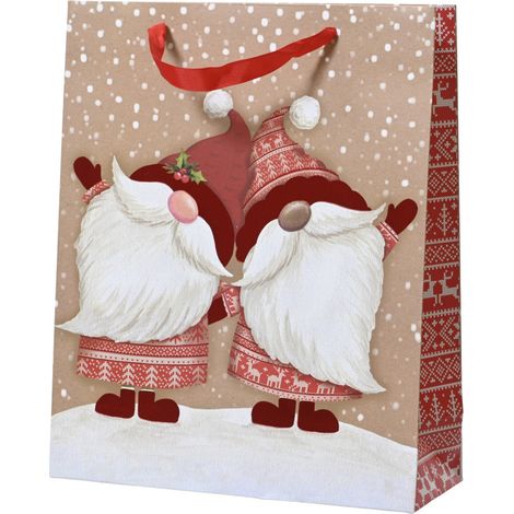 Decoris Geschenktasche Weihnachten mit Wichtel-Motiv rot weiß 42 x 30 cm