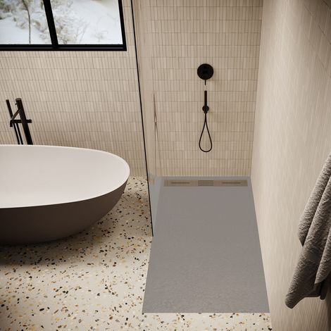 Receveur de douche 90 x 160 cm extra plat LUCIA en SoliCast® surface ardoisée gris