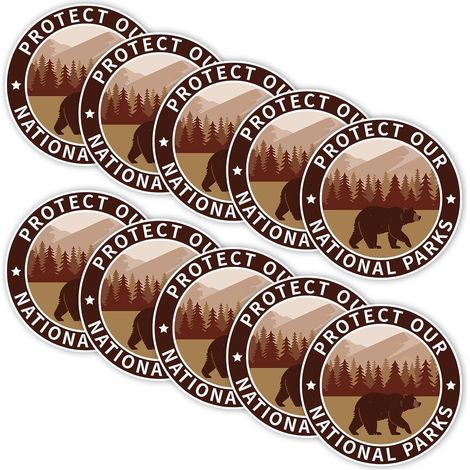 10pcs Autocollants Protect Our National Parks, Autocollants de Forme Ronde pour La Protection Des Parcs Nationaux Autocollant Classiques l'Entrée Du Parc pour Randonneurs et Campeurs (1/5)