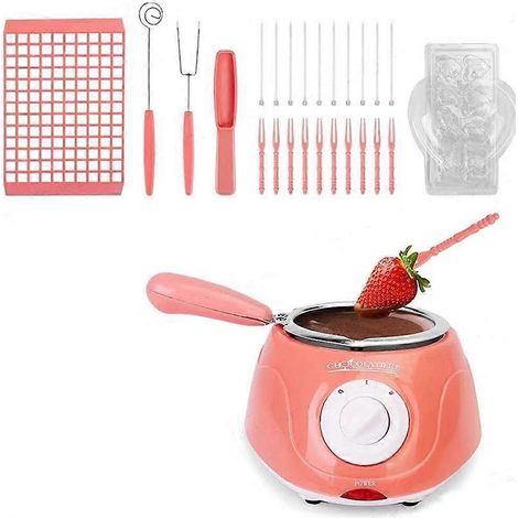 Ensemble de fondue à chocolat électrique avec moule et accessoires pour bonbons rose (1/5)