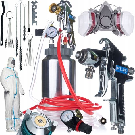 SprayTech FullSet 2L – Hochdruck-Pneumatikpistole Set  Behälter 2 L 3,0 mm 325 l/min  Maske 6200