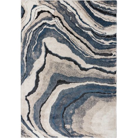 Tapis bleu effet marbre doux et résistant 20 mm - 230 x 160 cm