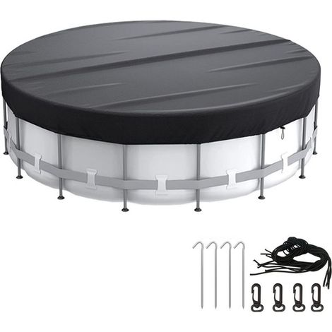 Couverture de piscine ronde, étanche à l'eau et à la poussière, avec accessoires de fixation, avec cordon de serrage, diamètre 6FT (noir) (1/5)