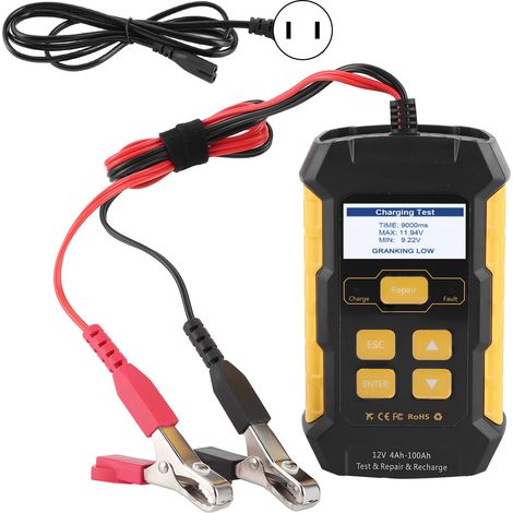 GARRYFIZH Testeur de batterie de voiture, mainteneur de chargeur, analyseur de charge, outil de test de système de charge de démarrage, prise américaine 110-250 V