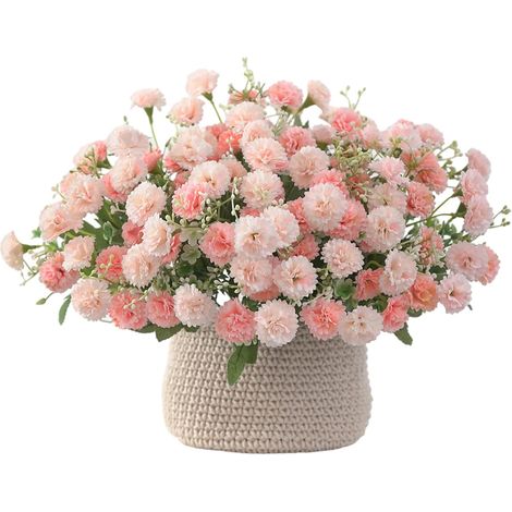 Bouquet Œillets Artificiels - Soie Sérigraphiée - 4 Pièces - 5 Tiges par Bouquet - 20 Fleurs par Tige - Hauteur 30,5 cm - Pour Intérieur et Extérieur (1/5)