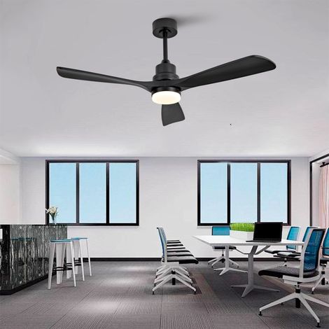 52 pouces Ventilateur de Plafond en Bois Massif avec 3 Pales en Spirale Entièrement Noires, Éclairage, Télécommande, 3CCT, Intensité Variable, 6 Vitesses, Rotation Avant et Arrière (1/5)