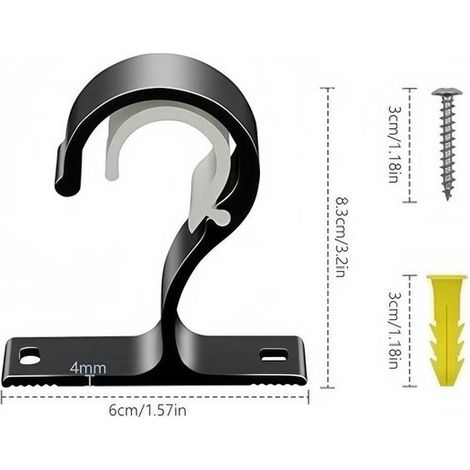 4 piezas，soportes para barra de cortina，barra de cortina de montaje en techo，con tornillos y anclajes de pared，80×60×20 mm，negro (1/4)