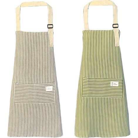 Set mit 2 Baumwoll-/Leinenschürzen, 72 x 68 cm, wasserdicht, 2 Taschen, für Zuhause, Restaurant, Garten und Schule