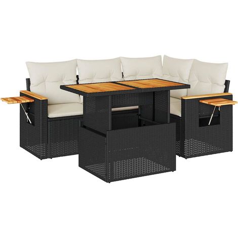 vidaXL Set Divani da Giardino 5 pz con Cuscini Nero Polyrattan Acacia