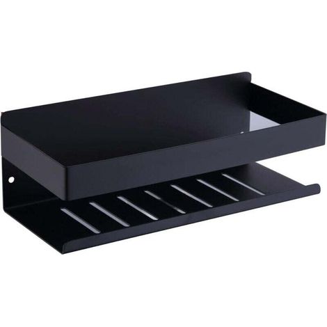 Estante de ducha sin taladrar, cesta de ducha autoadhesiva, cesta de ducha adhesiva de acero inoxidable SUS304, negro mate, 30 cm - Crezuo