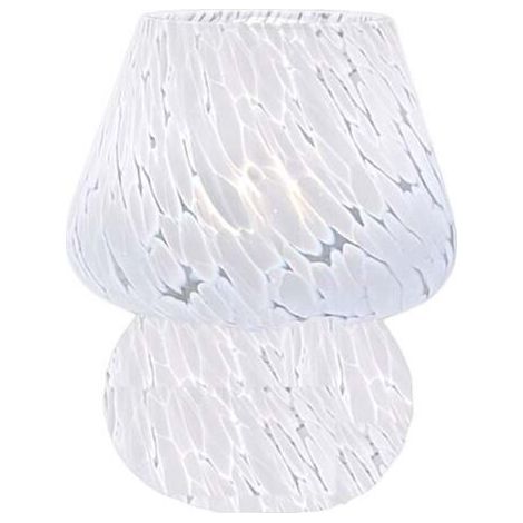 Lampe champignon, petite lampe de chevet - lampe de bureau en verre semi transparent, lampe esthétique Murano pour chambre, salon, cuisine - cadeau anniversaire blanc [niveau énergétique F] (1/5)