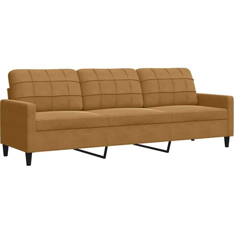 Divano a 3 Posti Sofa Marrone 210 cm in Velluto (1/5)