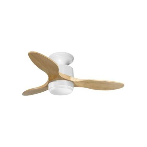 Modulo Low Profile Regular  - un ventilateur pour plafond bas , DC 106 cm Blanc pales bois clair avec Lumière 10 à 20 m²