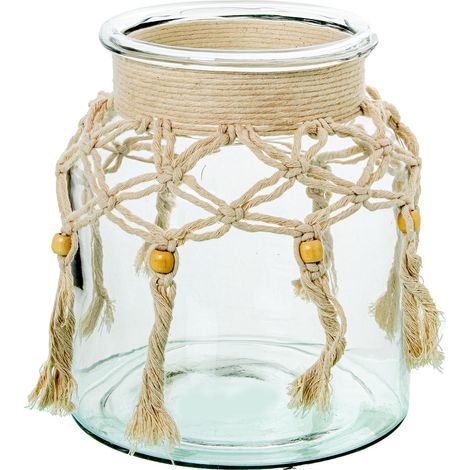 Vase Porte-Bougie en Verre avec Corde Transparente et Naturelle 20 x 20 x 22 cm (1/4)