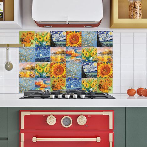 Autocollant en Tuile pour Salle de Bain et Cuisine, 24 Pcs Stickers muraux Carrelage adhésif Mosaque Autocollant Adhésive décorative à Carreaux de Ciment pour Carreaux de Murs Décor (20x20cm) (1/5)