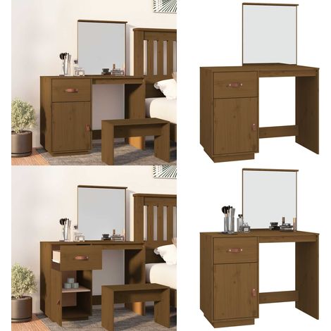 Toeletta Marrone Ambrato 95x50x134 cm in Legno Massello di Pino - Specchio da toeletta - Toeletta in legno massello