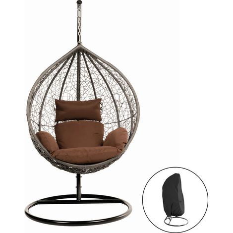 Home Deluxe - Sedia pensile in polyrattan con struttura CIELO  Colore: Marrone, Dotazione: inclusa copertura antipioggia (1/5)