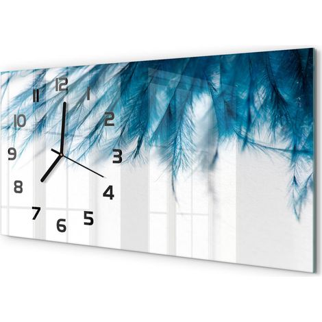 Horloge Murale Murale Large 60x30 cm Design Moderne Salon Chambre Bureau Plumes bleues (1/5)