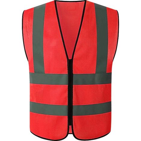 Gilet de Sécurité Réfléchissant Haute Visibilité - Chantier BTP Assainissement Paysagisme - Maille Respirante avec Bandes Épaules - Rouge Vif - Lot de 8-lsw